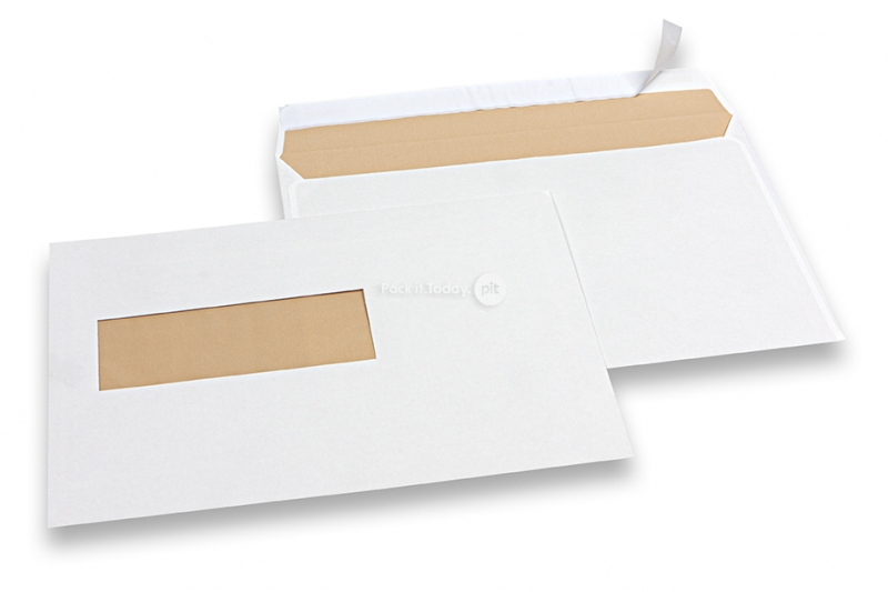Koperty z okienkiem jasnobeżowe, 156 x  220 mm (EA5), okienko z lewej strony 40 x 110 mm, położenie okienka 20 mm z lewo i 66 mm od dołu, gram. 90, masa jednej sztuki około 7 g 