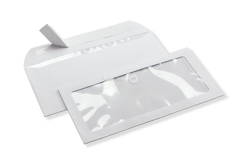 Koperta z okienkiem panoramicznym, 110 x 220 mm (DL), 160 g, zamknięcie na pasek (format okienka 80 x 190 mm, położenie: 15 mm od lewej, 15 mm od dołu)