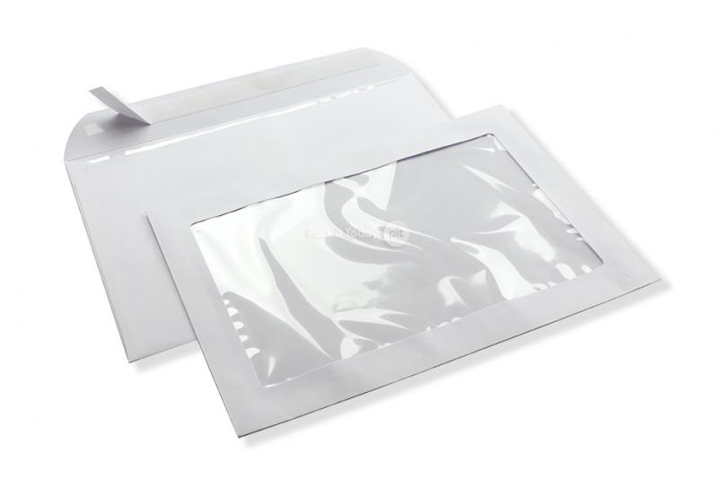 Koperta z okienkiem panoramicznym, 229 x 324 mm (A4), 160 g, zamknięcie na pasek (format okienka 170 x 270 mm, położenie: 27 mm od lewej, 30 mm od dołu)