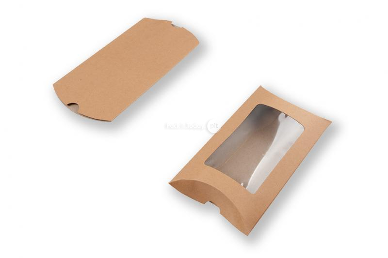 Pudełka typu poduszka brązowe - 114 x 162 mm - z okienkiem 70 x 120 mm