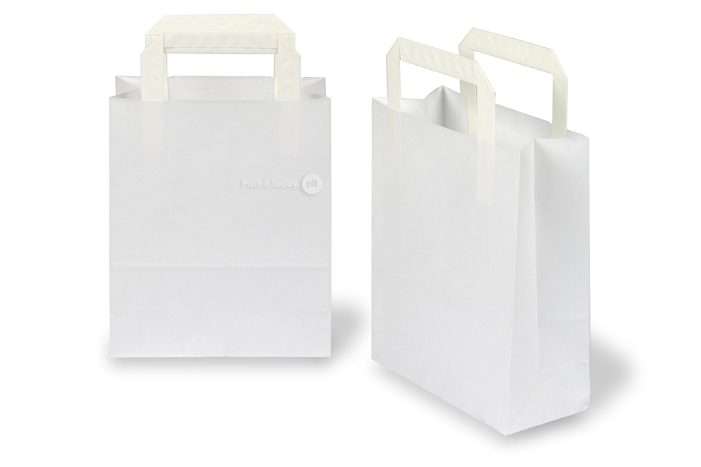 Papierowe torby z płaskim uchwytem - biały, 180 x 80 x 220 mm