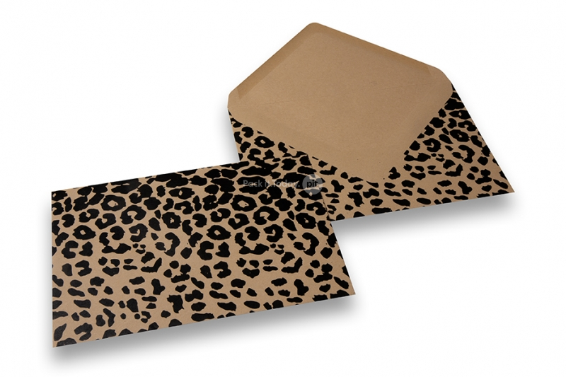 Koperty w zwierzęce wzory - brązowy papier kraft, czarny, druk pantery