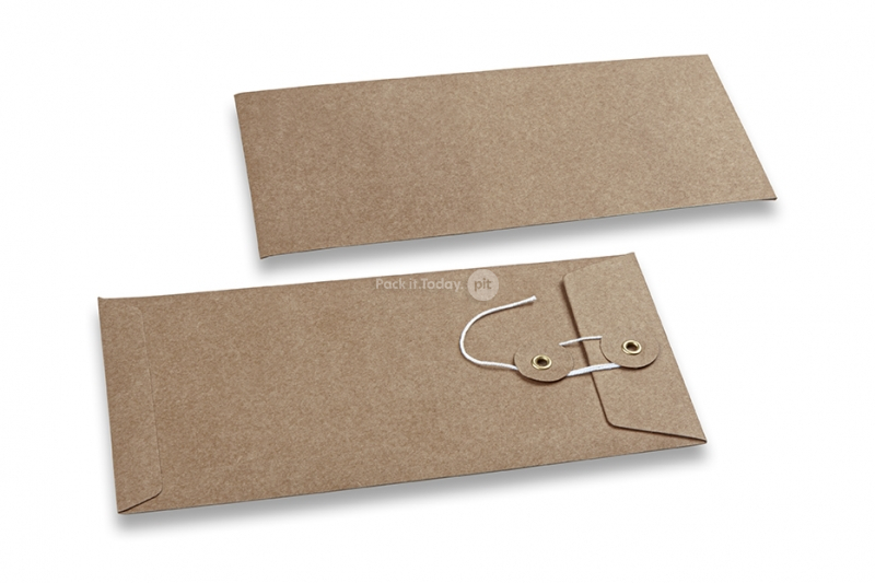 Koperty z guzikami - 110 x 220 mm, brązowy papier pakowy