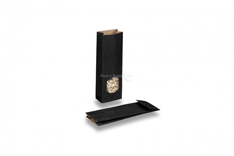 Torebki papierowe klockowe czarny - 70 x 40 x 205 mm z okienkiem, 100 ml