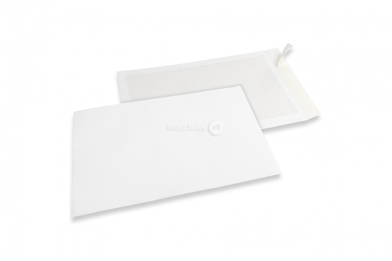 Koperty wzmocnione kartonem - 310 x 440 mm, awers biały kraft 120 gr, tył 450 gr biały dupleks, pasek