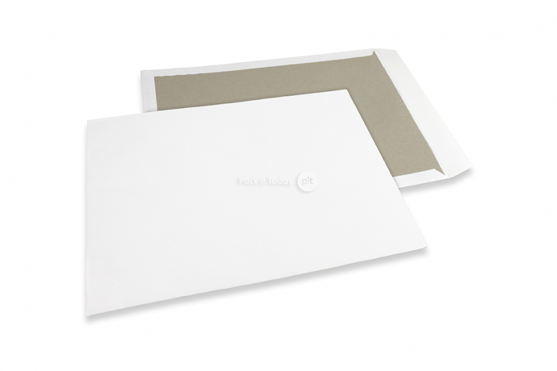 Koperty wzmocnione kartonem - 400 x 500 mm, awers biały kraft 120 gr, tył 700 gr szary dupleks, bez kleju / bez paska