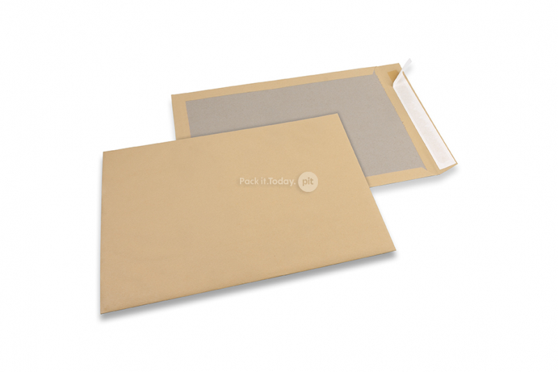 Koperty wzmocnione kartonem - 320 x 420 mm, awers brązowy kraft 120 gr, tył 450 gr szary dupleks, pasek