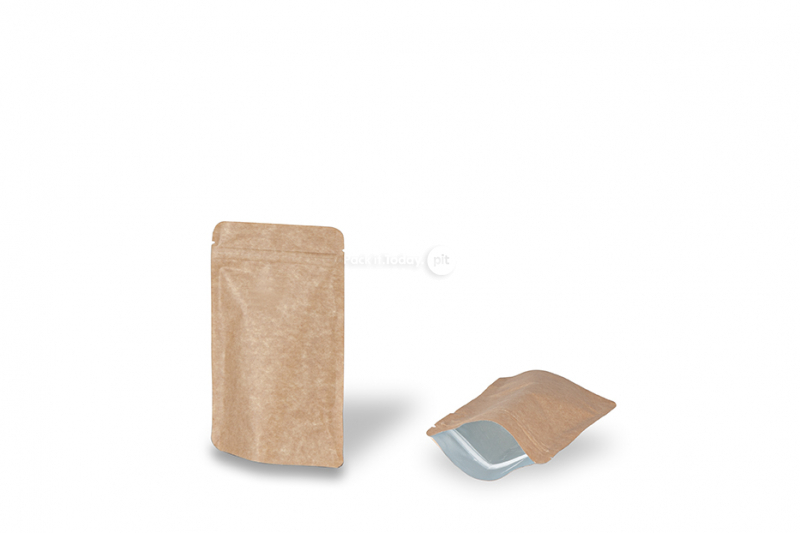 Stojące woreczki brązowy kraft - 110 x 185 x 70 mm, 250 ml