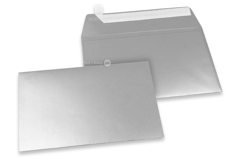 Koperty papierowe kolorowe - srebrne metalizowany, 114 x 162 mm
