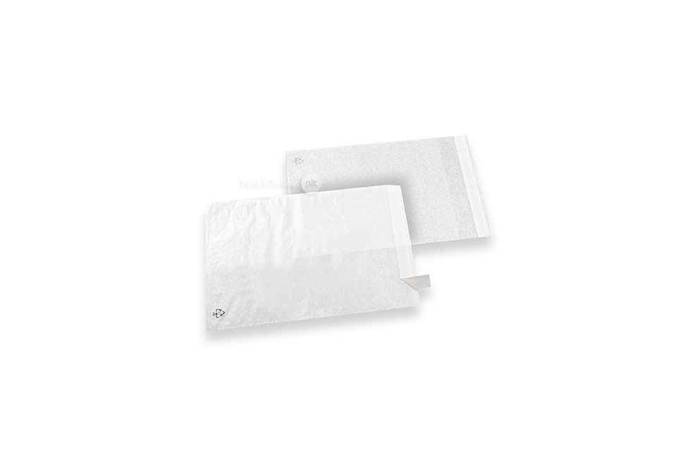 Białe pergaminowe torebki z paskiem klejącym - 130 x 150 mm