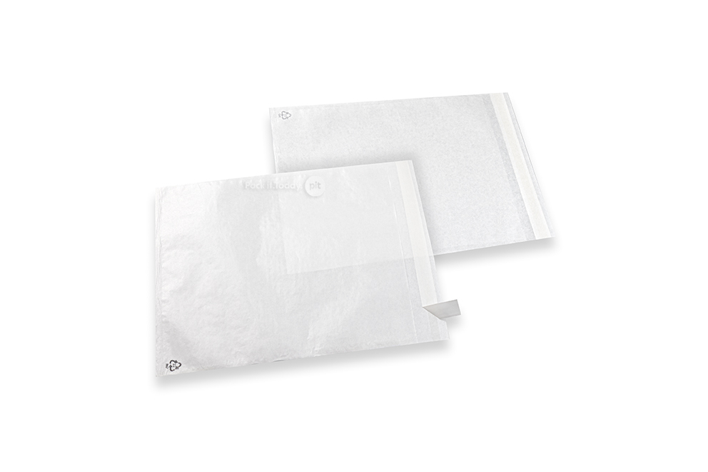 Białe pergaminowe torebki z paskiem klejącym - 200 x 230 mm