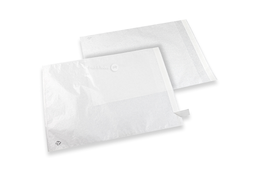 Białe pergaminowe torebki z paskiem klejącym - 270 x 300 mm